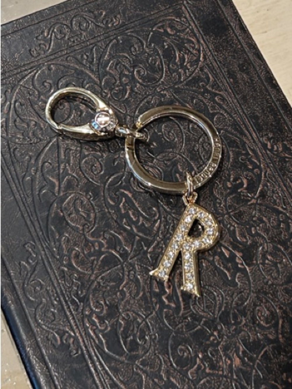 Henri Bendel Gold Crystal 'R' Charm Keychain for Notebooks & Journals